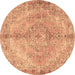 Round Medallion Brown Traditional Rug, tr4346brn