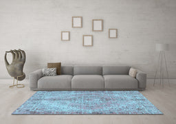 Machine Washable Medallion Light Blue Traditional Rug in a Living Room, wshtr4346lblu