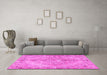 Machine Washable Medallion Pink Traditional Rug in a Living Room, wshtr4346pnk