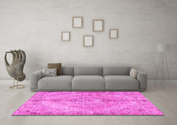 Machine Washable Medallion Pink Traditional Rug in a Living Room, wshtr4346pnk