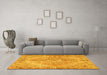 Machine Washable Medallion Yellow Traditional Rug in a Living Room, wshtr4346yw