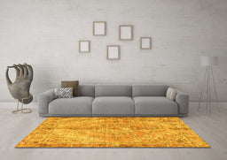 Machine Washable Medallion Yellow Traditional Rug in a Living Room, wshtr4346yw