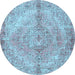 Round Machine Washable Medallion Light Blue Traditional Rug, wshtr4346lblu