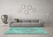Machine Washable Medallion Turquoise Traditional Area Rugs in a Living Room,, wshtr4346turq