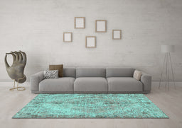 Machine Washable Medallion Turquoise Traditional Area Rugs in a Living Room,, wshtr4346turq