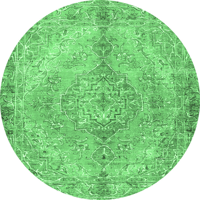 Round Machine Washable Medallion Emerald Green Traditional Area Rugs, wshtr4346emgrn