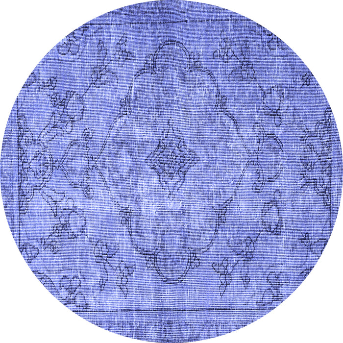 Round Machine Washable Persian Blue Traditional Rug, wshtr4347blu
