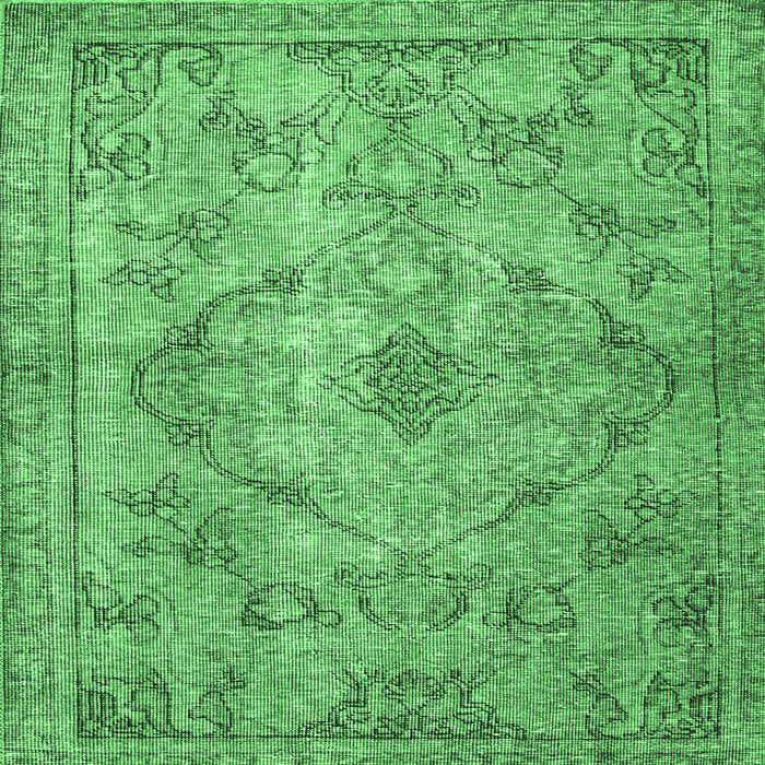 Square Machine Washable Persian Emerald Green Traditional Area Rugs, wshtr4347emgrn