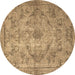 Round Persian Brown Traditional Rug, tr4347brn