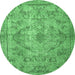 Round Machine Washable Persian Emerald Green Traditional Area Rugs, wshtr4347emgrn