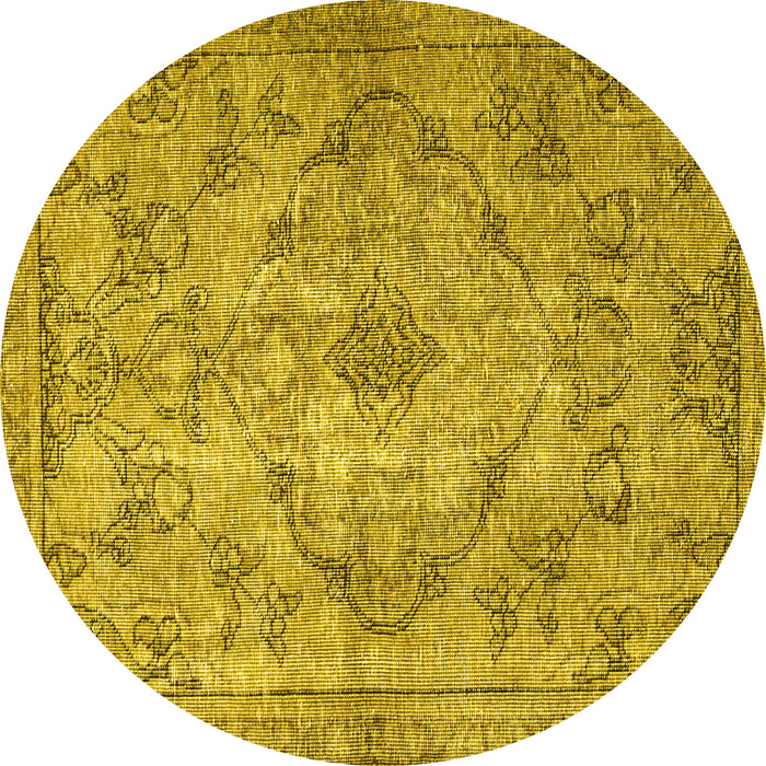 Round Machine Washable Persian Yellow Traditional Rug, wshtr4347yw