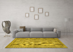 Machine Washable Persian Yellow Traditional Rug in a Living Room, wshtr4347yw