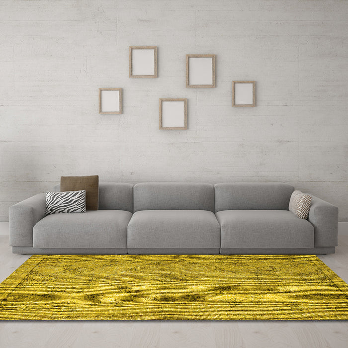 Machine Washable Persian Yellow Traditional Rug in a Living Room, wshtr4347yw