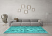 Machine Washable Persian Turquoise Traditional Area Rugs in a Living Room,, wshtr4347turq