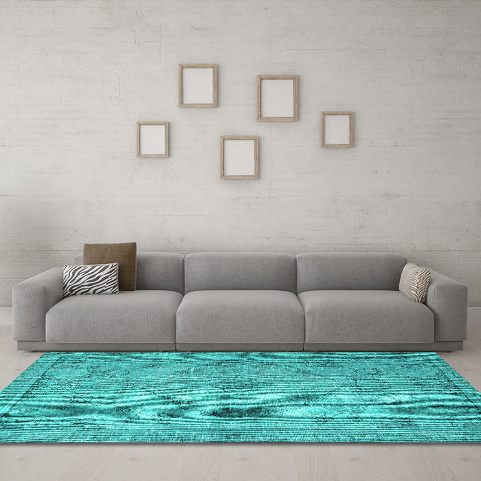 Machine Washable Persian Turquoise Traditional Area Rugs in a Living Room,, wshtr4347turq