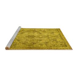 Sideview of Machine Washable Persian Yellow Traditional Rug, wshtr4347yw