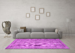 Machine Washable Persian Pink Traditional Rug in a Living Room, wshtr4347pnk