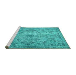Sideview of Machine Washable Persian Turquoise Traditional Area Rugs, wshtr4347turq