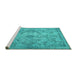 Sideview of Machine Washable Persian Turquoise Traditional Area Rugs, wshtr4347turq