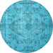 Round Machine Washable Persian Light Blue Traditional Rug, wshtr4347lblu