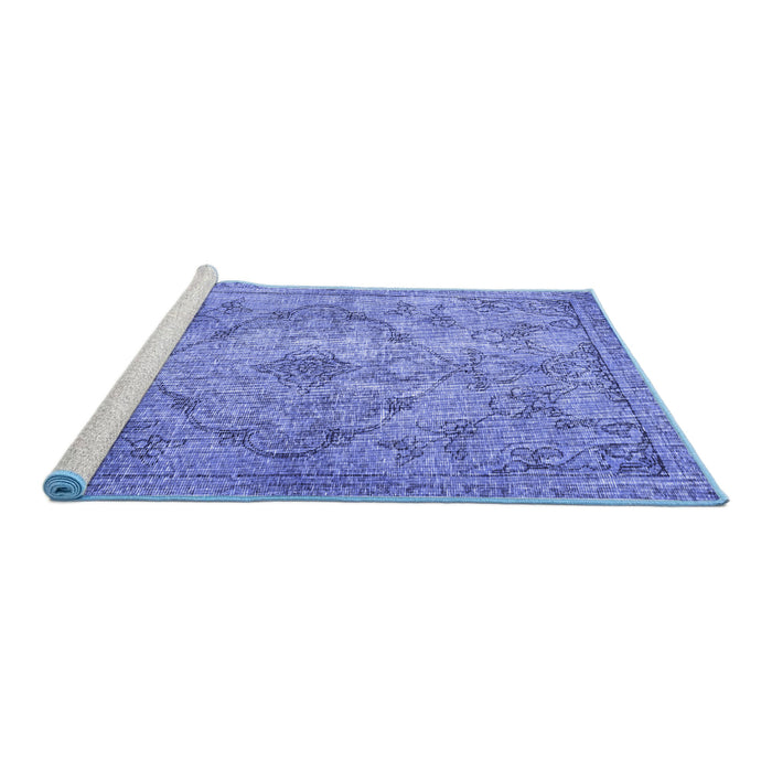 Sideview of Machine Washable Persian Blue Traditional Rug, wshtr4347blu