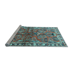 Sideview of Machine Washable Persian Light Blue Traditional Rug, wshtr4348lblu