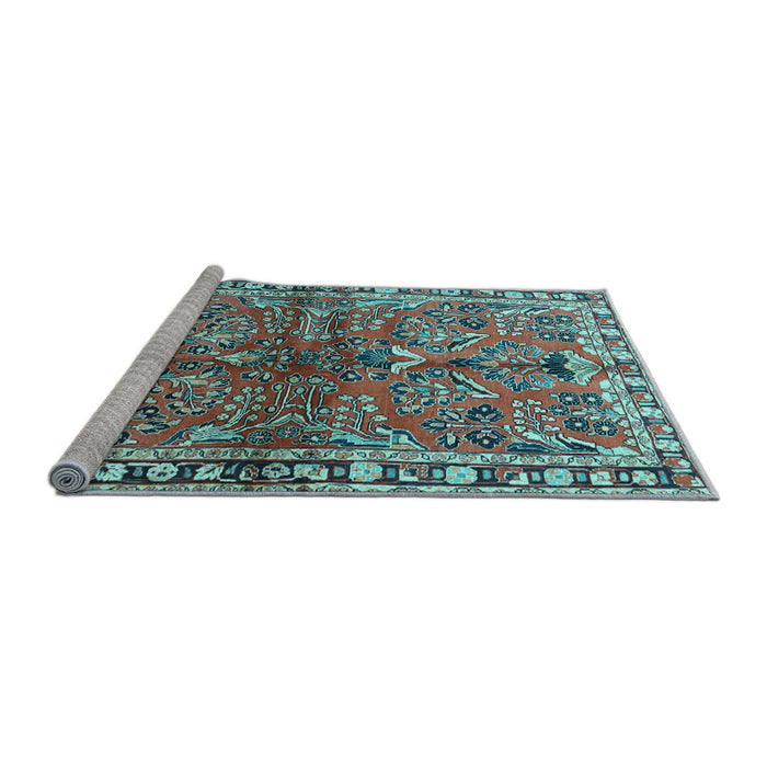 Sideview of Machine Washable Persian Light Blue Traditional Rug, wshtr4348lblu