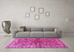 Machine Washable Persian Pink Traditional Rug in a Living Room, wshtr4348pnk