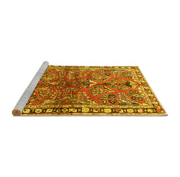 Sideview of Machine Washable Persian Yellow Traditional Rug, wshtr4348yw