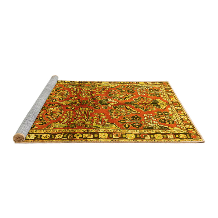 Sideview of Machine Washable Persian Yellow Traditional Rug, wshtr4348yw