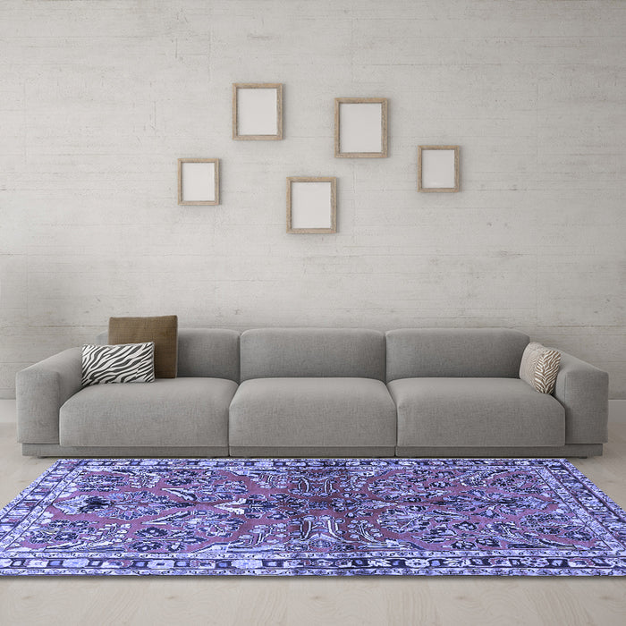 Machine Washable Persian Blue Traditional Rug in a Living Room, wshtr4348blu