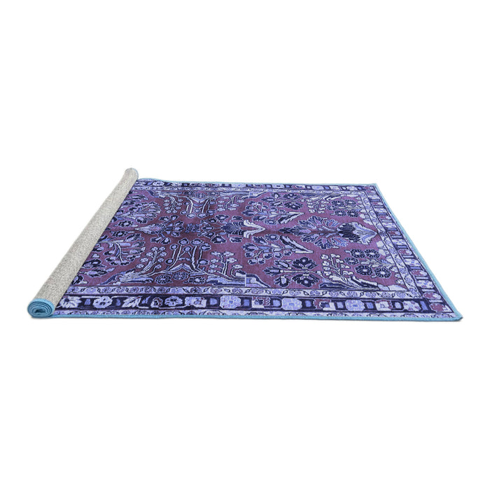 Sideview of Machine Washable Persian Blue Traditional Rug, wshtr4348blu