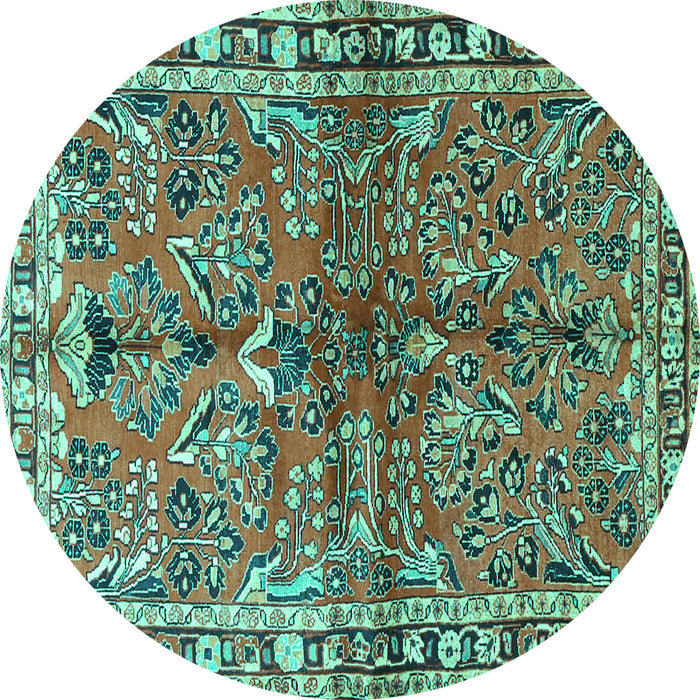 Round Persian Turquoise Traditional Rug, tr4348turq