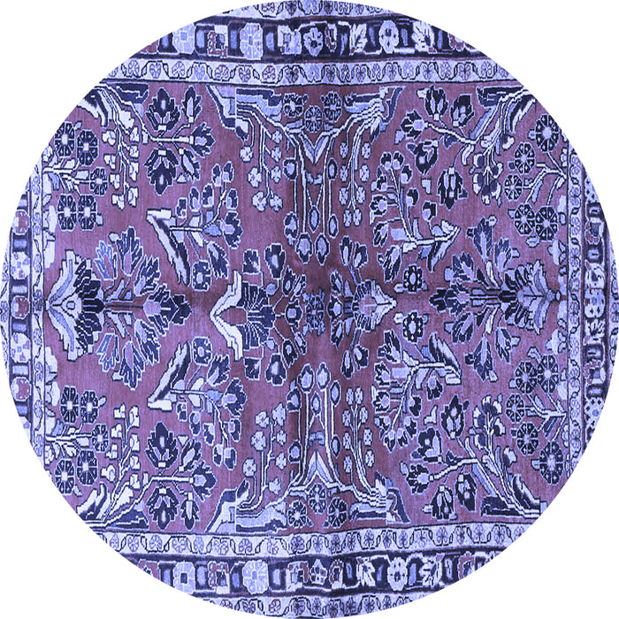Round Machine Washable Persian Blue Traditional Rug, wshtr4348blu