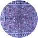 Round Machine Washable Persian Blue Traditional Rug, wshtr4348blu