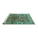 Sideview of Machine Washable Persian Turquoise Traditional Area Rugs, wshtr4348turq