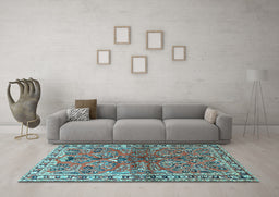 Machine Washable Persian Light Blue Traditional Rug in a Living Room, wshtr4348lblu