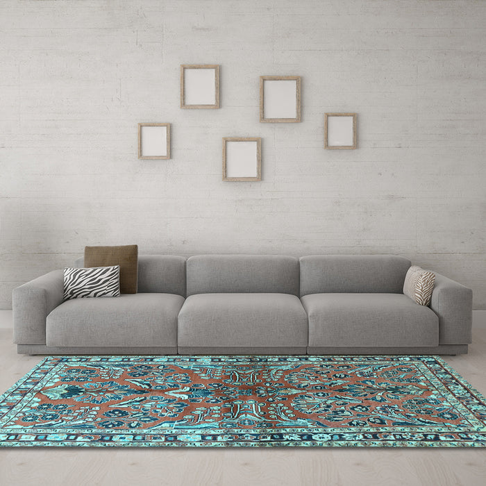 Machine Washable Persian Light Blue Traditional Rug in a Living Room, wshtr4348lblu
