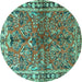 Round Machine Washable Persian Turquoise Traditional Area Rugs, wshtr4348turq