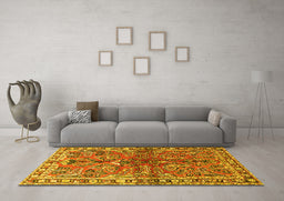 Machine Washable Persian Yellow Traditional Rug in a Living Room, wshtr4348yw