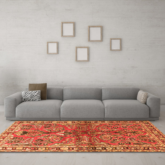 Machine Washable Persian Orange Traditional Area Rugs in a Living Room, wshtr4348org
