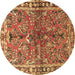 Round Machine Washable Persian Brown Traditional Rug, wshtr4348brn