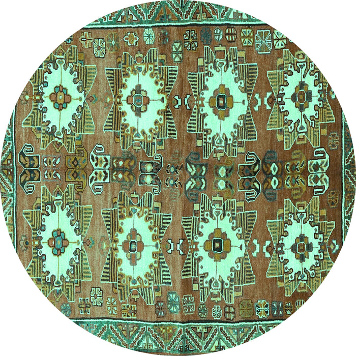 Round Machine Washable Persian Turquoise Traditional Area Rugs, wshtr4349turq