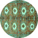 Round Machine Washable Persian Turquoise Traditional Area Rugs, wshtr4349turq