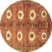 Round Machine Washable Persian Brown Traditional Rug, wshtr4349brn