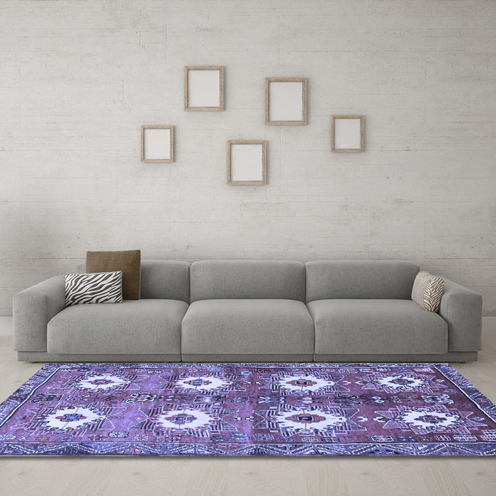 Machine Washable Persian Blue Traditional Rug in a Living Room, wshtr4349blu