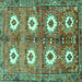 Square Machine Washable Persian Turquoise Traditional Area Rugs, wshtr4349turq