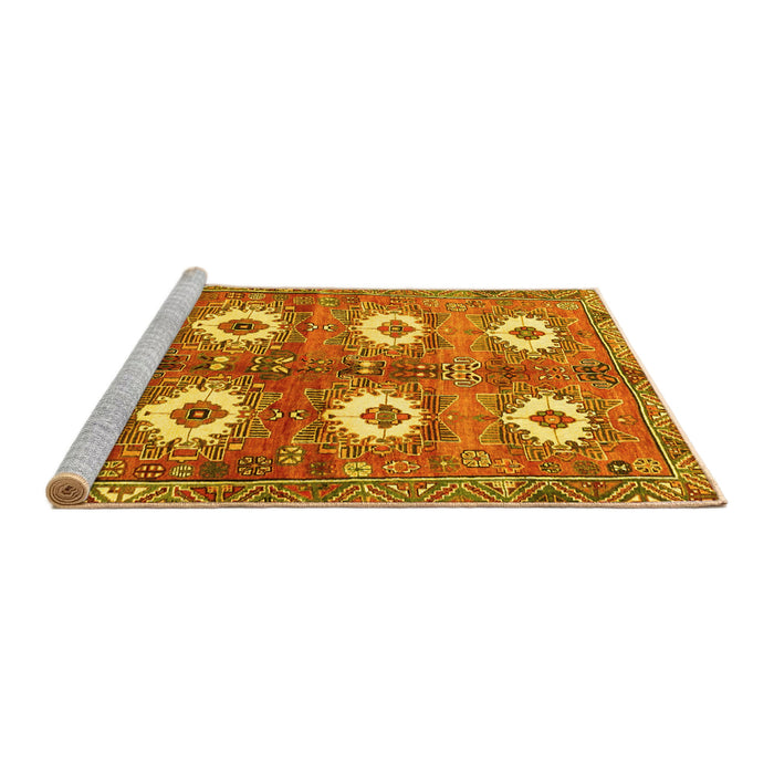 Sideview of Machine Washable Persian Yellow Traditional Rug, wshtr4349yw