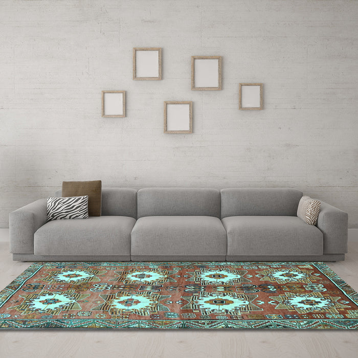 Machine Washable Persian Light Blue Traditional Rug in a Living Room, wshtr4349lblu