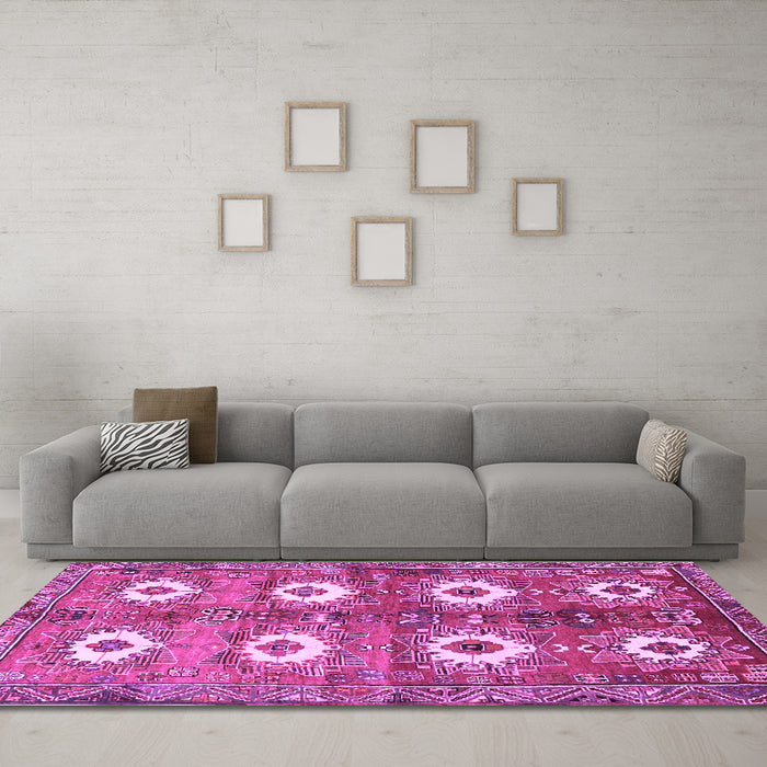 Machine Washable Persian Purple Traditional Area Rugs in a Living Room, wshtr4349pur